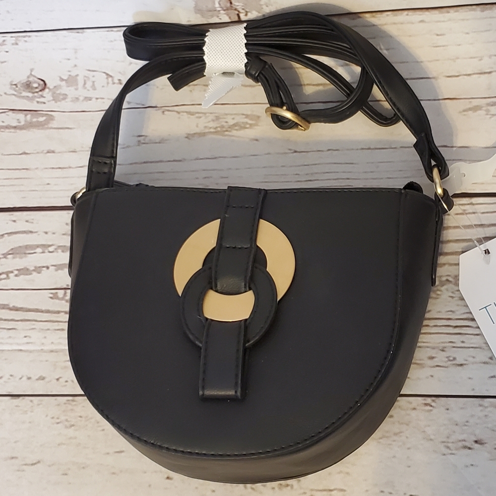 Time and Tru recycled materials crossbody handbag black, goldtone